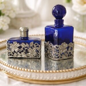 💙 Vintage Cobalt Blue Refillable Boudoir Perfume Bottles – Set of Two